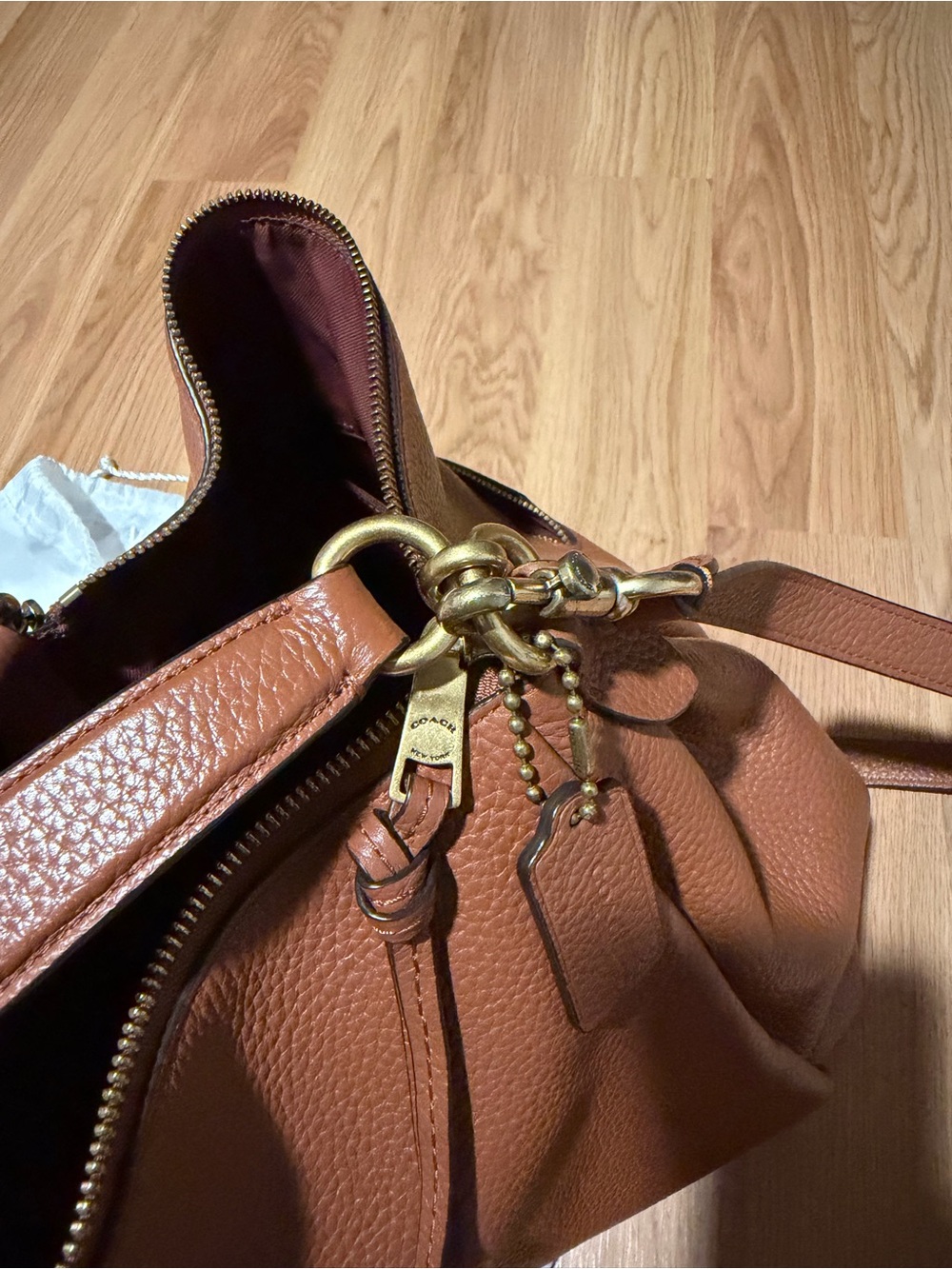 Coach Pebbled Leather Shoulder Bag in Cognac Brown - Picture 9 of 10